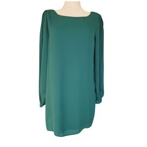 Lulus Womens Green Shift Dress Medium Long Sleeve Above Knee Lined